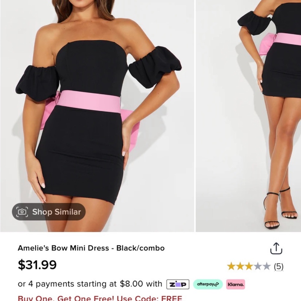 Fashion Nova Black and Pink Strapless Bodycon Dress